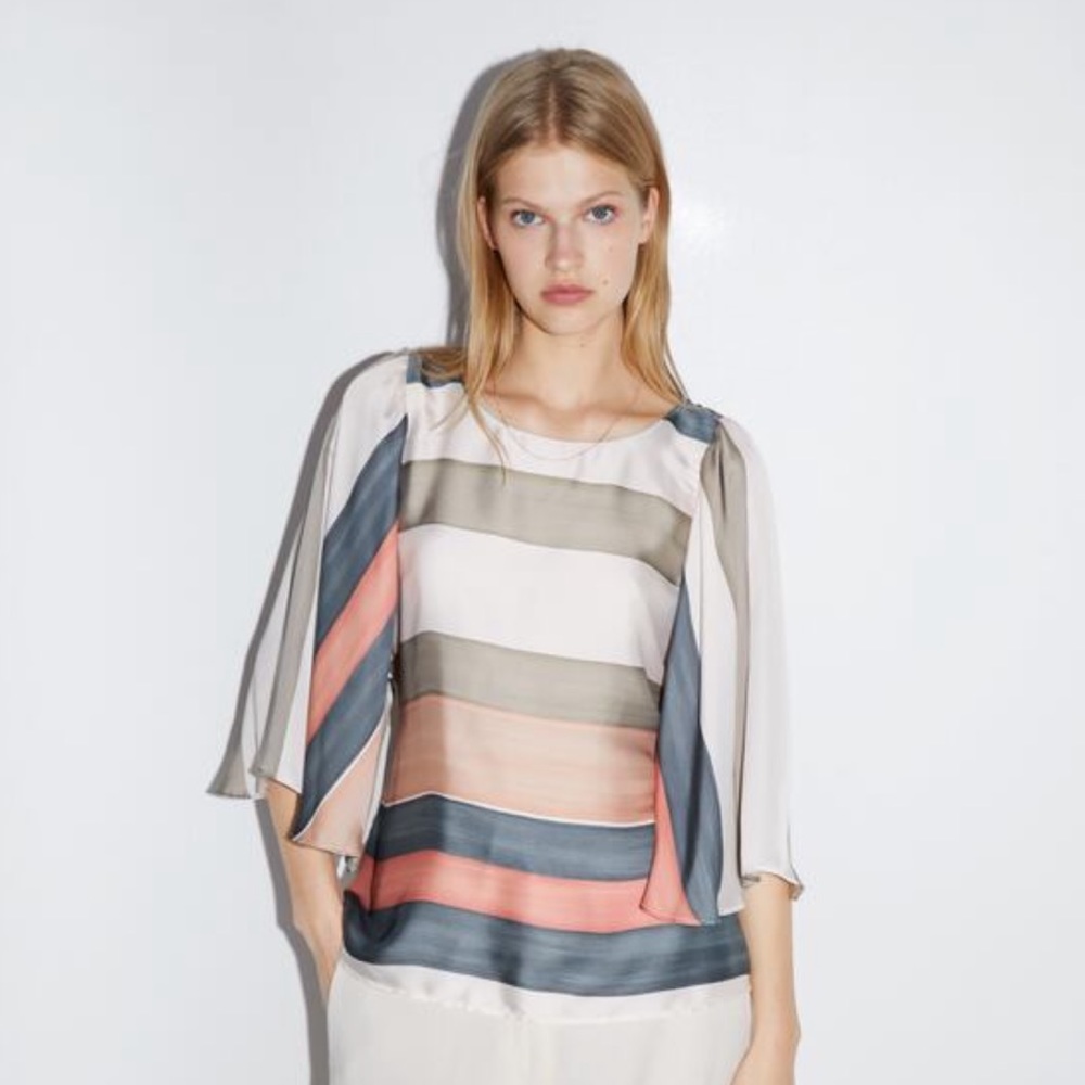 Zara NEW striped blouse with ties